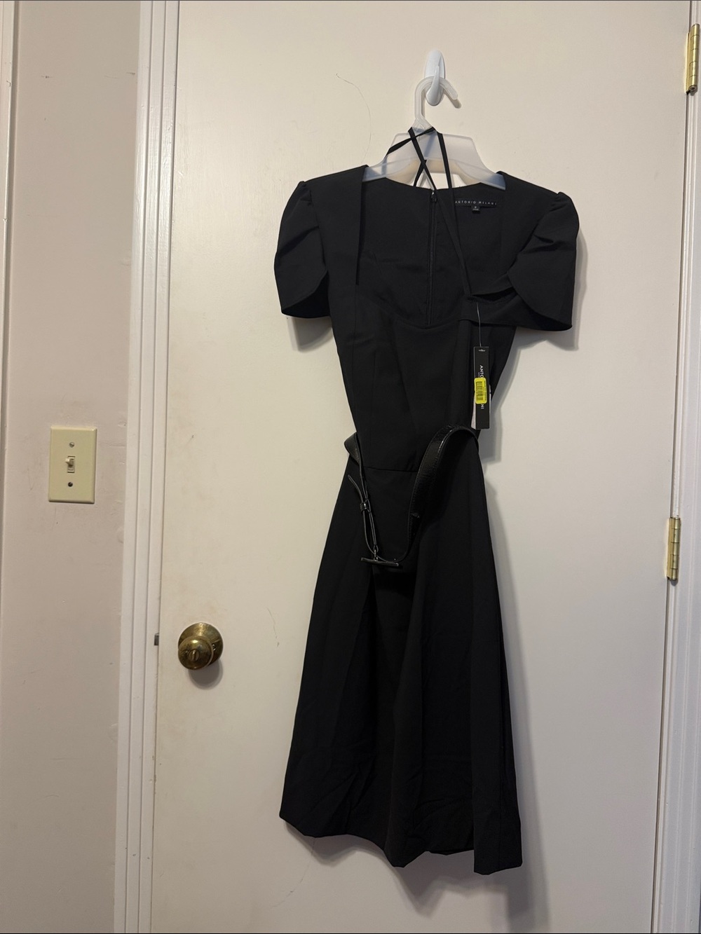 ANTONIO MELANI Black Midi Dress with Puff Sleeves